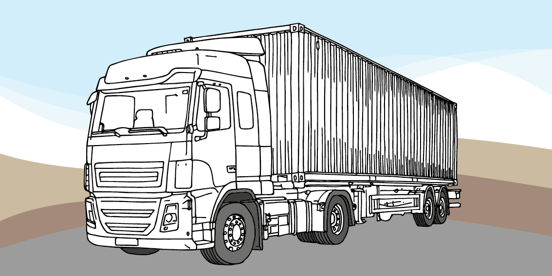 Illustration of a truck transporting a container for hydrogen supply logistics