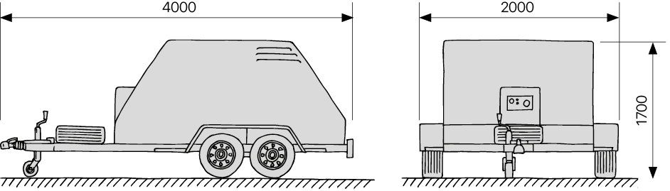 Side and front dimension drawings of the HST-24-200 showing a length of 4,000 mm, width of 2,000 mm and height of 1,700 mm