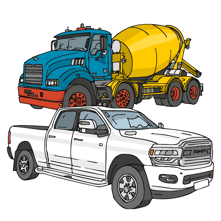 Illustrations of hydrogen-diesel dual fuel commercial vehicles
