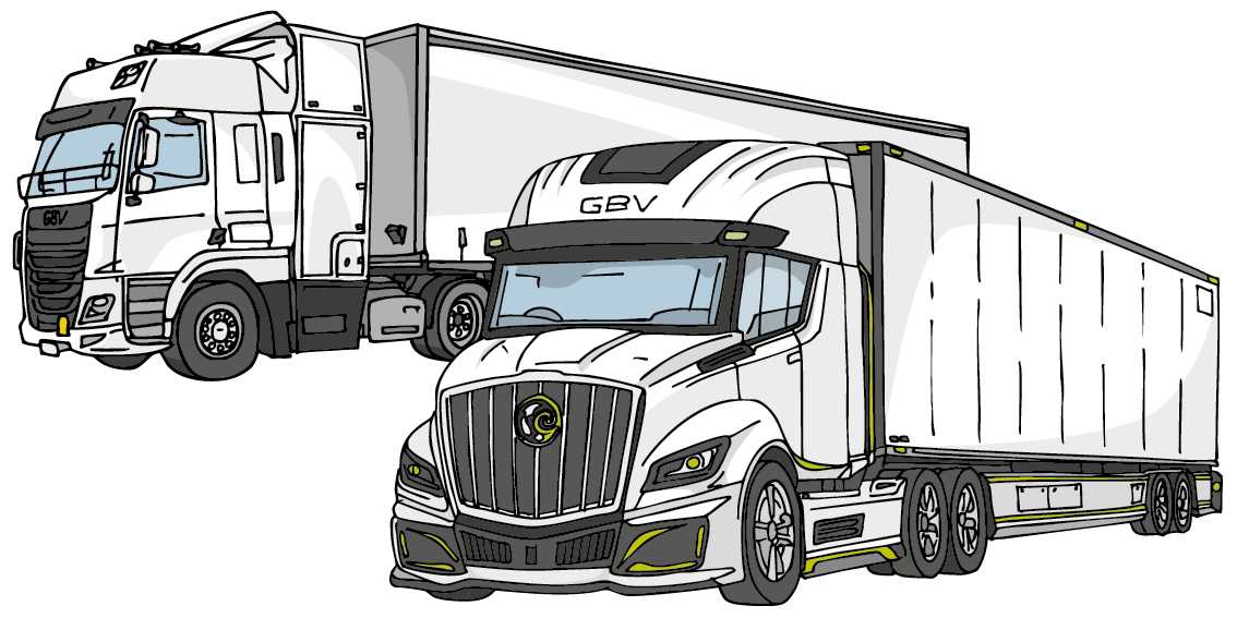Illustration of two New Zealand-built GBV fuel cell heavy vehicles