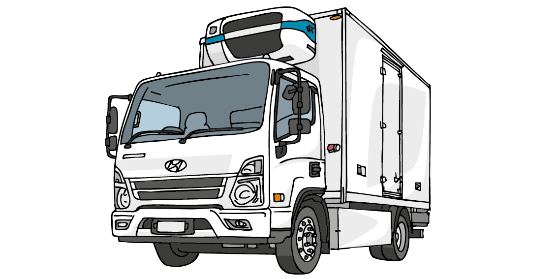 Illustration of a Hyundai MIGHTY hydrogen refrigerated truck